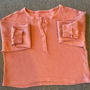 Aerie Blush Waffle Knit Button Top